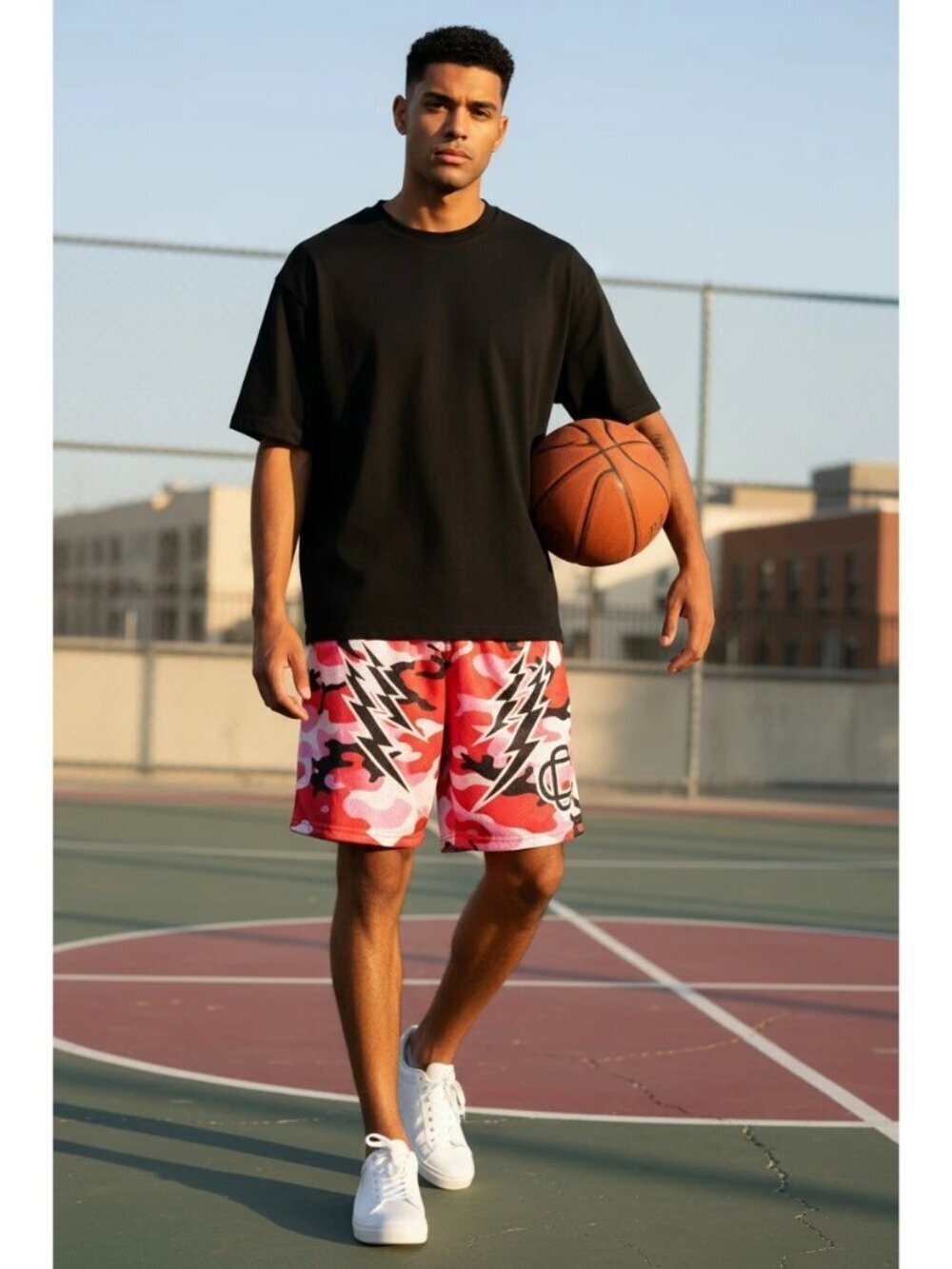 Corrupted Creative Camo Mesh Mens Basketball Shorts  Pink/black Large